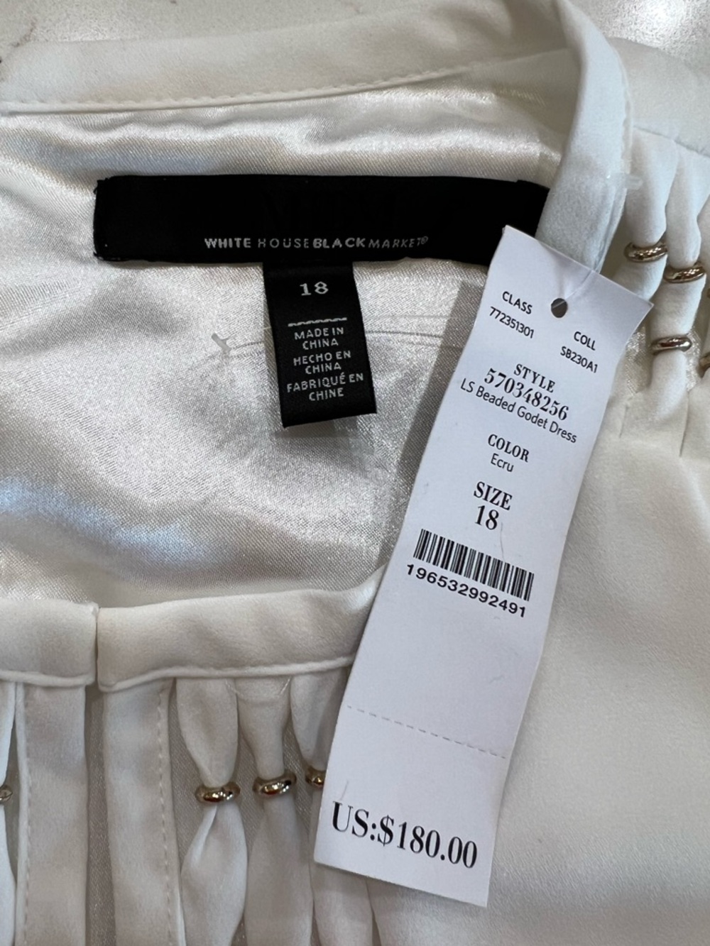 White House Black Market Beaded Godet Dress White Long Sleeve Size 18 NWT - Picture 9 of 13